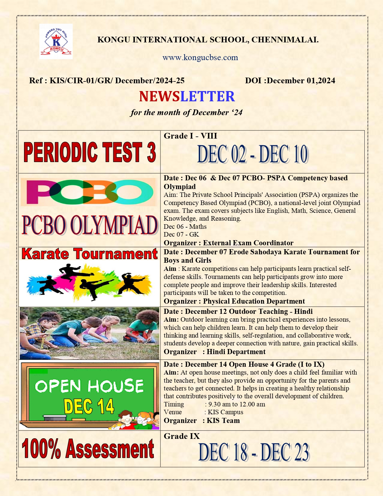 Kongu CBSE School Newsletter - Dec 2024