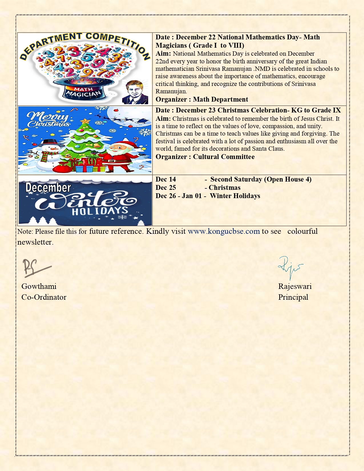 Kongu CBSE School Newsletter - Dec 2024