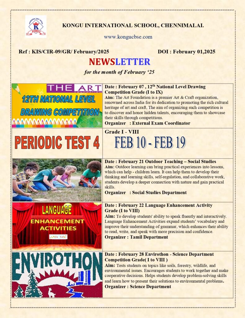 Kongu CBSE School Newsletter - feb